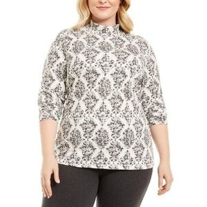 Karen Scott Smoke Grey Lace Print Top